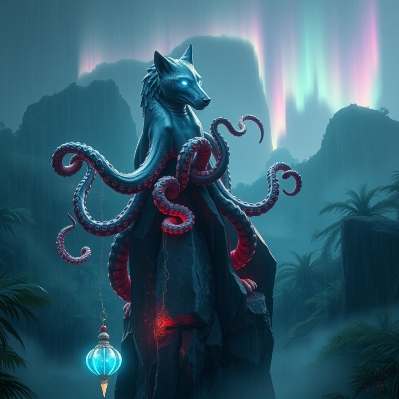 Bioluminescent Octopus-wolf Hybrid with Iridescent Silv...