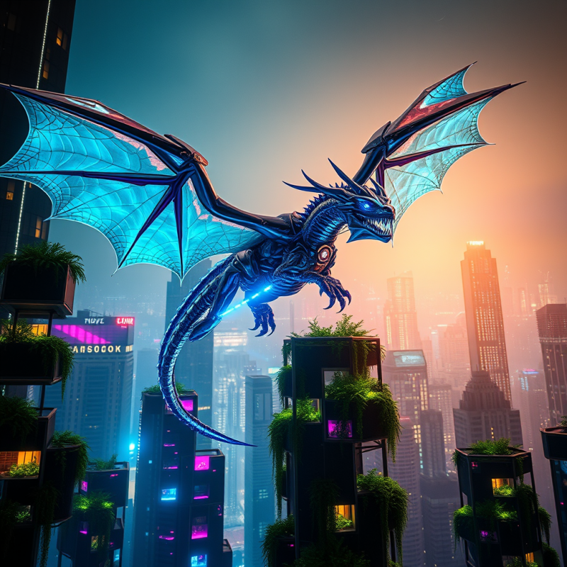 Biomechanical Dragon with Crystalline Scales and Fiber-...