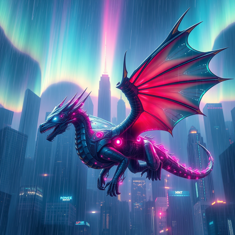 Biomechanical Dragon with Crystalline Scales and Floati...