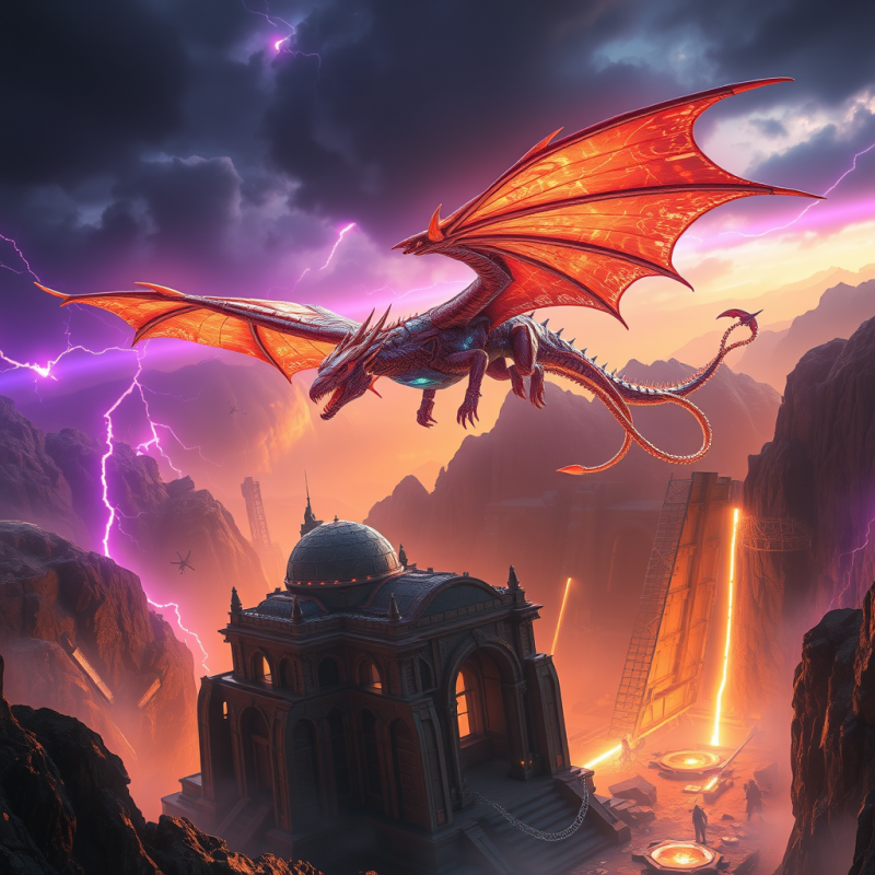 Biomechanical Dragon with Crystalline Scales and Hummin...