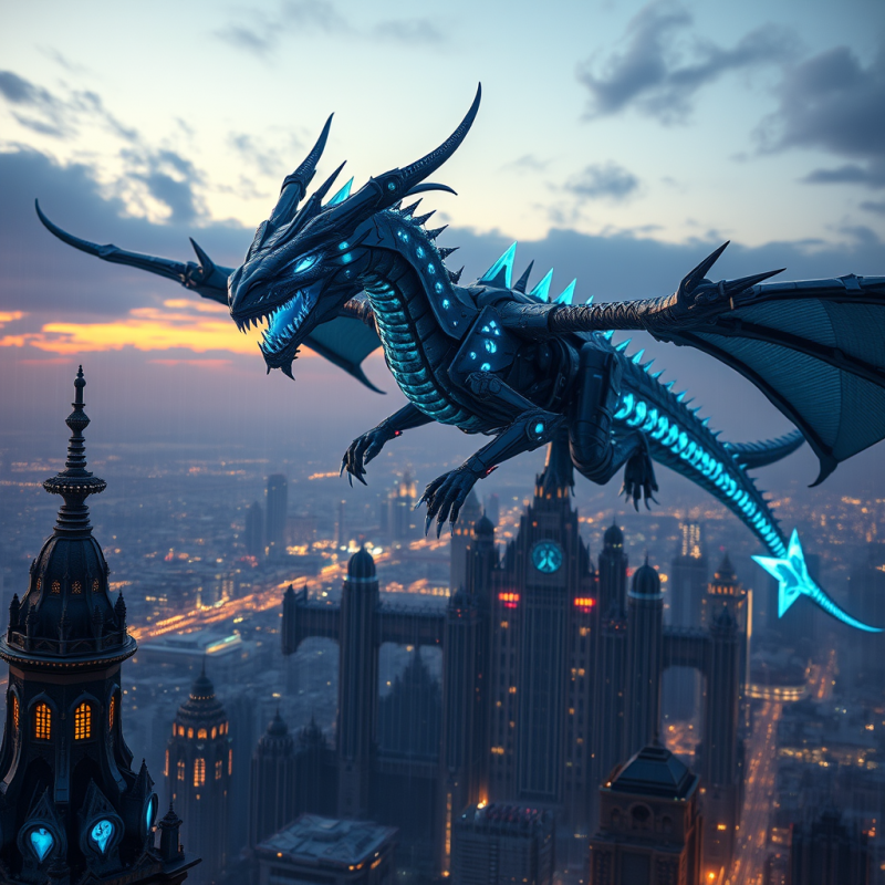 Biomechanical Dragon with Crystalline Wings and Cyberne...