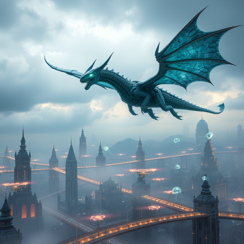 Biomechanical Dragon with Crystalline Wings and Pulsing...