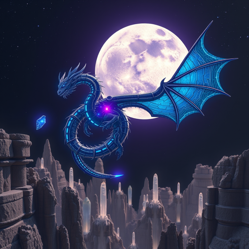 Biomechanical Dragon with Glowing Cerulean Circuitry Co...