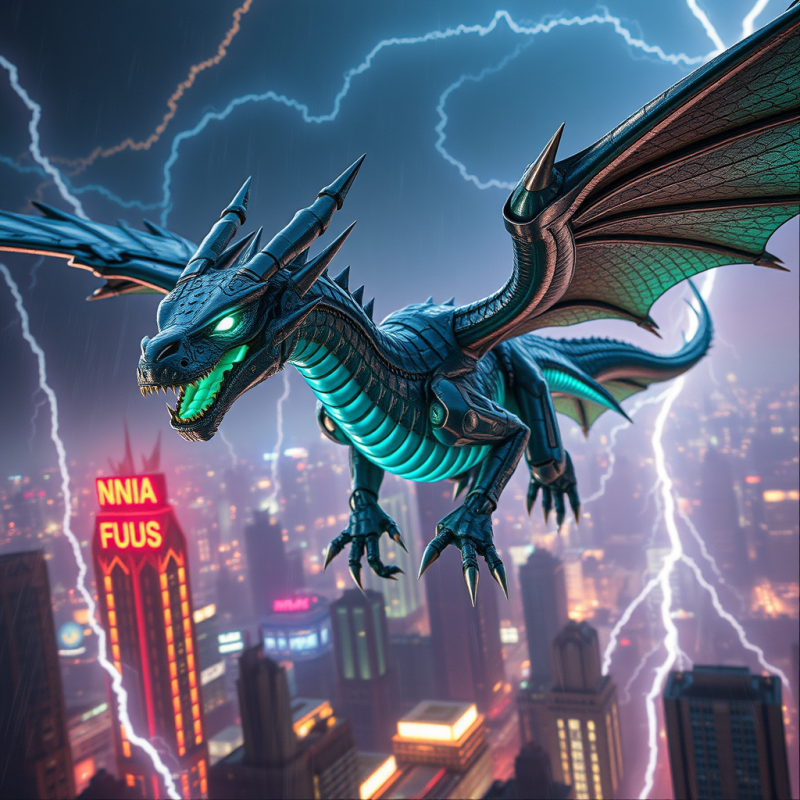 Biomechanical Dragon with Glowing Cerulean Veins and Ch...