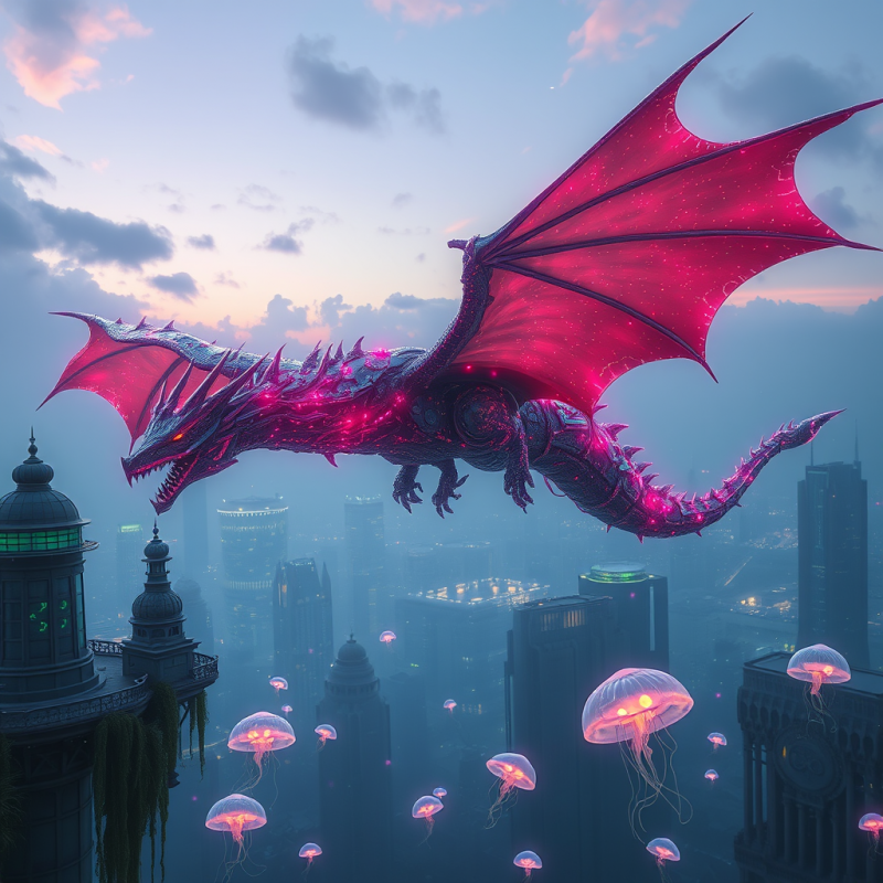 Biomechanical Dragon with Iridescent