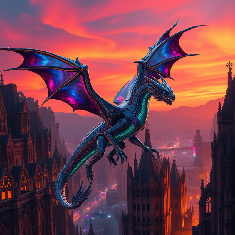 Biomechanical Dragon with Iridescent Chrome Scales and ...