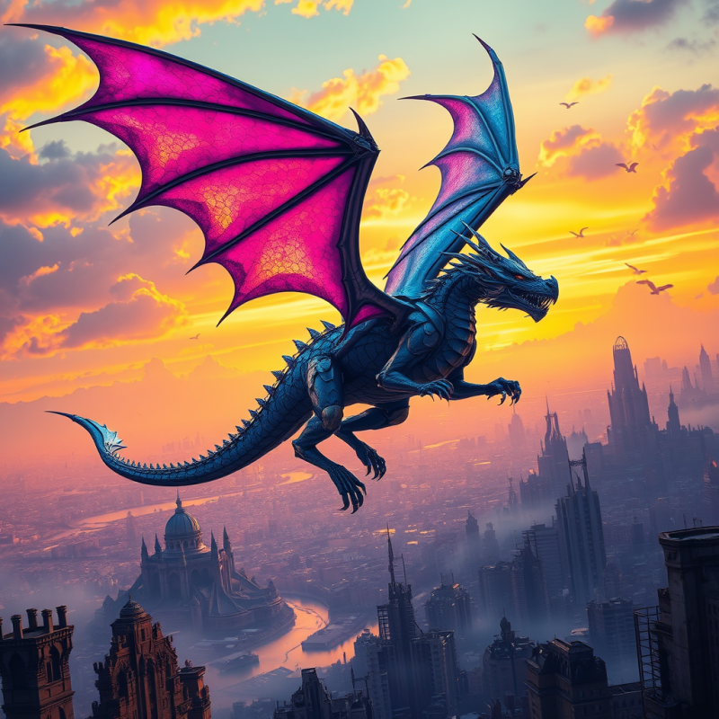 Biomechanical Dragon with Iridescent