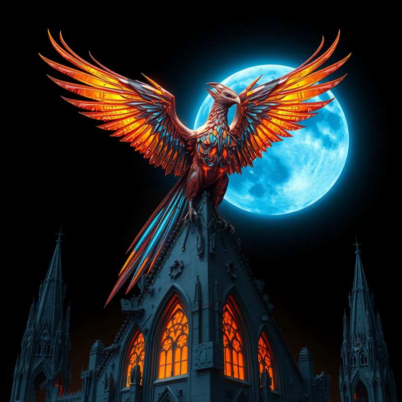 Biomechanical Phoenix with Iridescent Copper Wings and ...