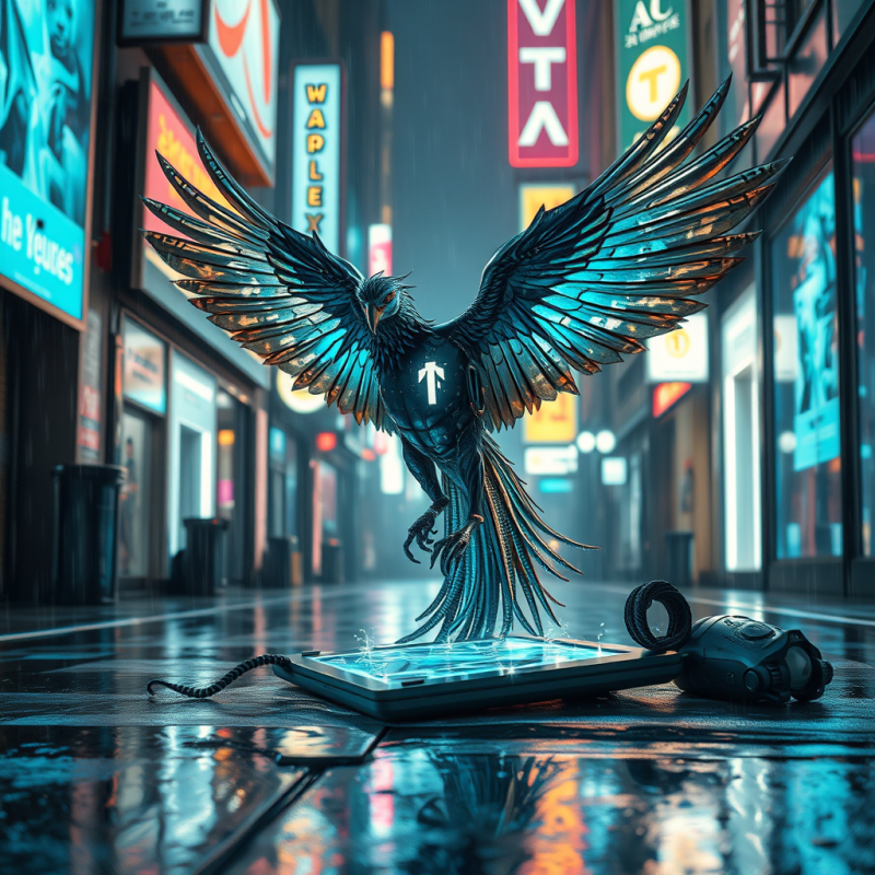 Biomechanical Phoenix with Iridescent Obsidian Feathers...