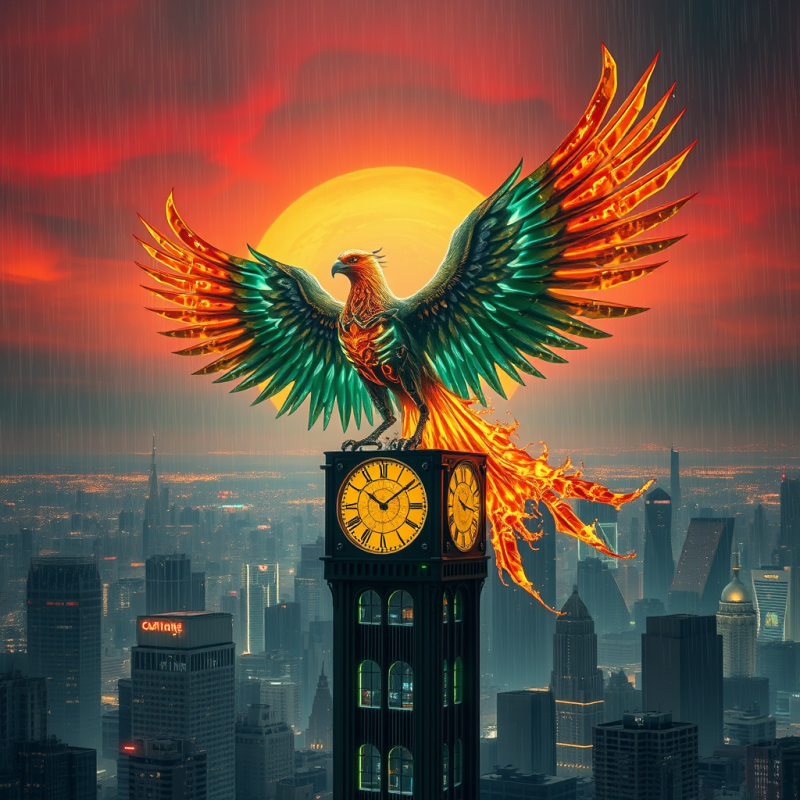 Biomechanical Phoenix with Molten-glowing Circuitry Win...