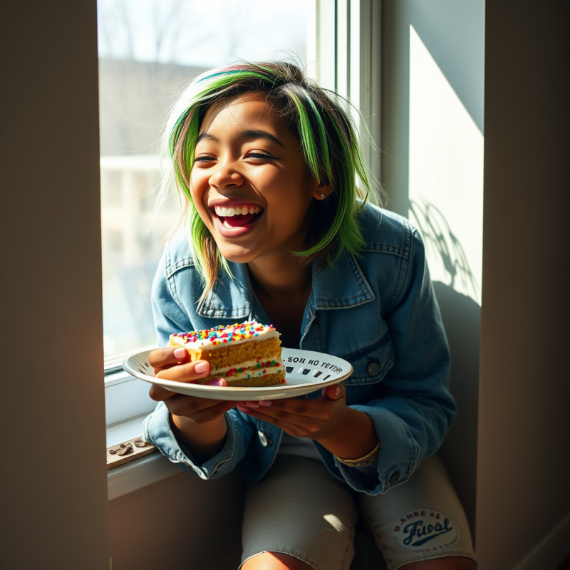 Biracial Teenager with Neon-green Streaks in Their Hair