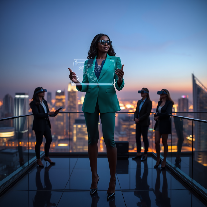 Black Female Ceo in a Tailored Jade-green Blazer Stands...