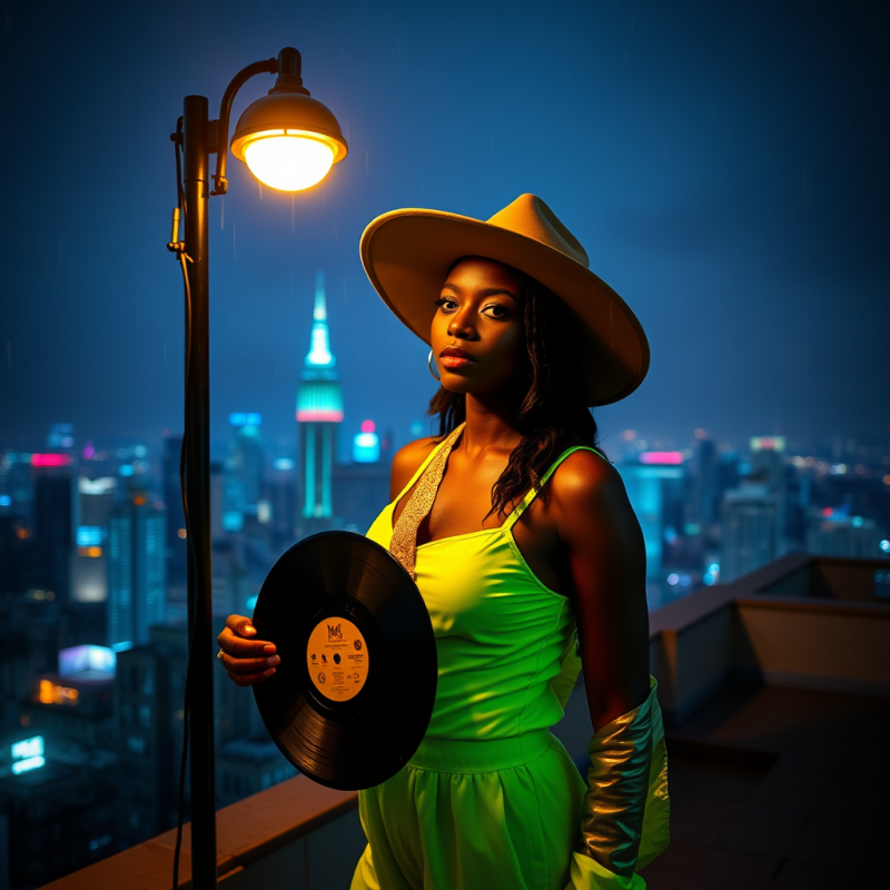 Black Woman in a Neon-green Jumpsuit and Wide-brim Hat ...