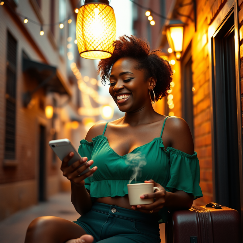 Woman with Phone and Mug