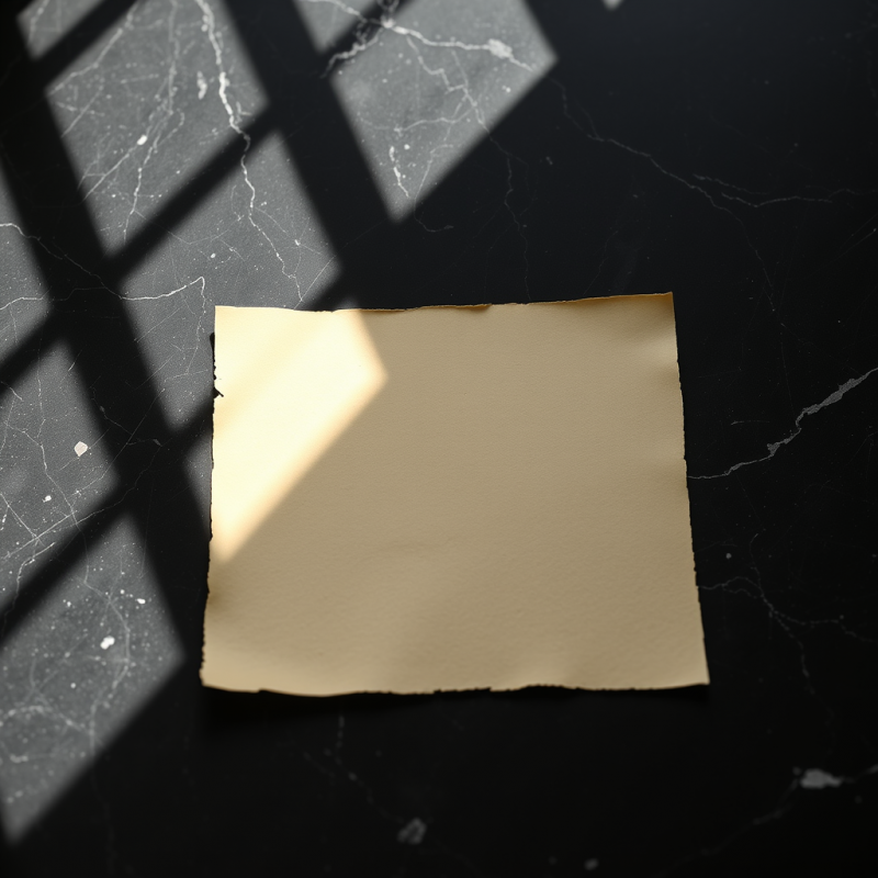 Blank Beige Paper Rests on a Dark Marble Surface,