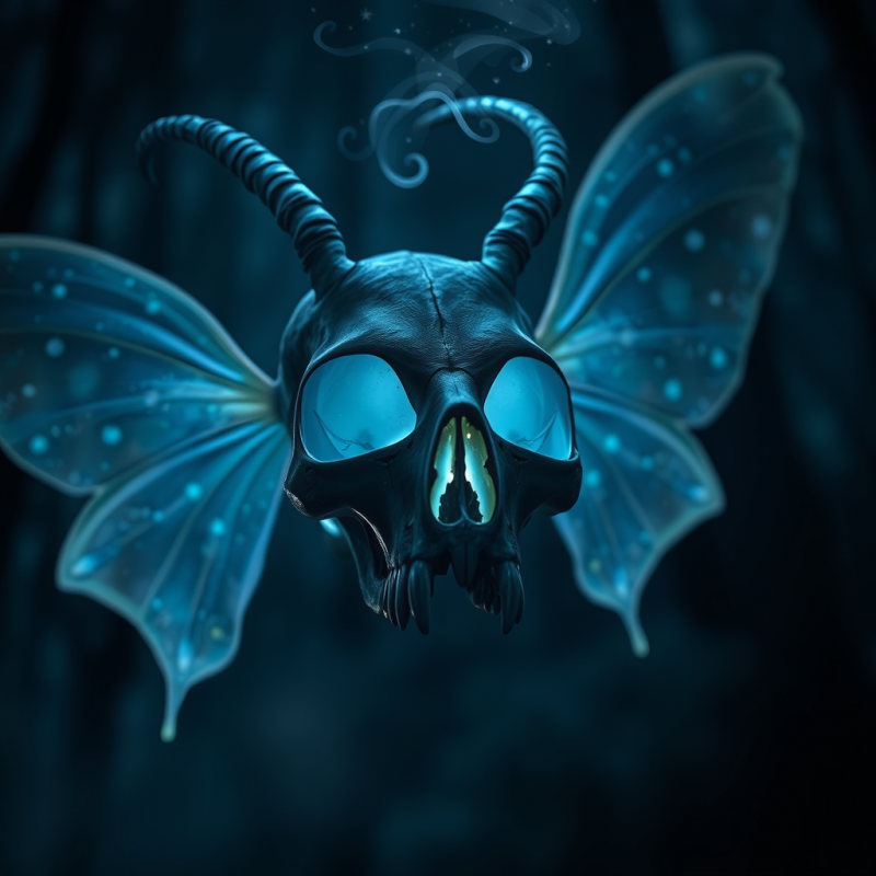 Blue Skull Butterfly with Glowing Eyes