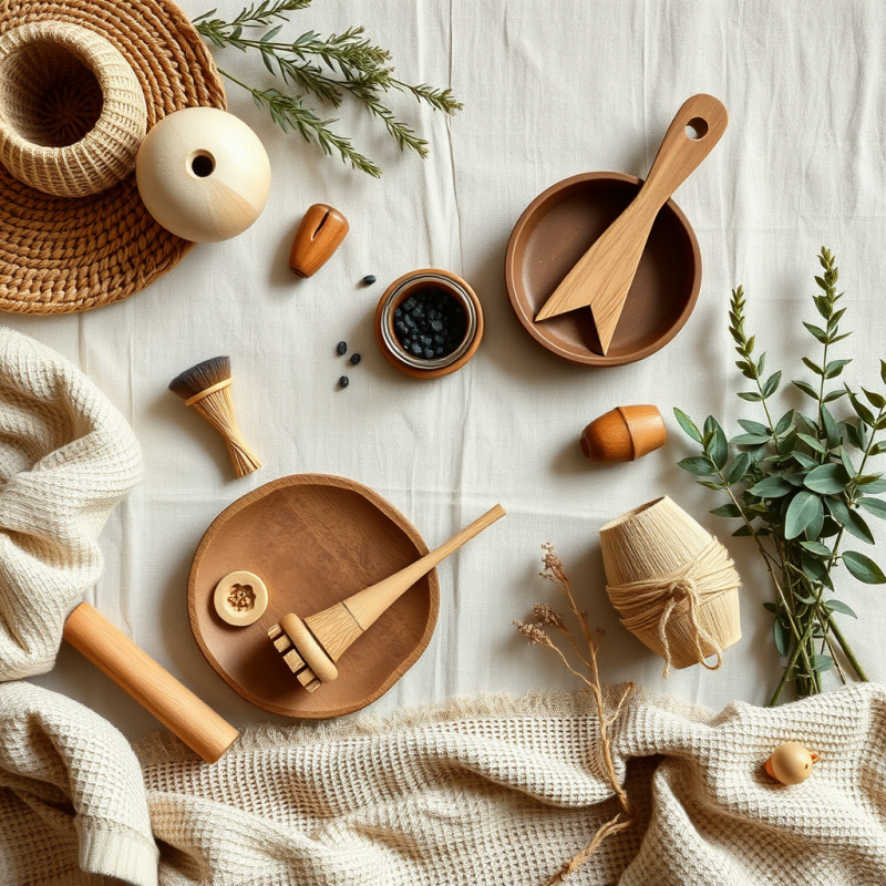 Bohemian Accessories and Natural Materials Styling Flat Lay