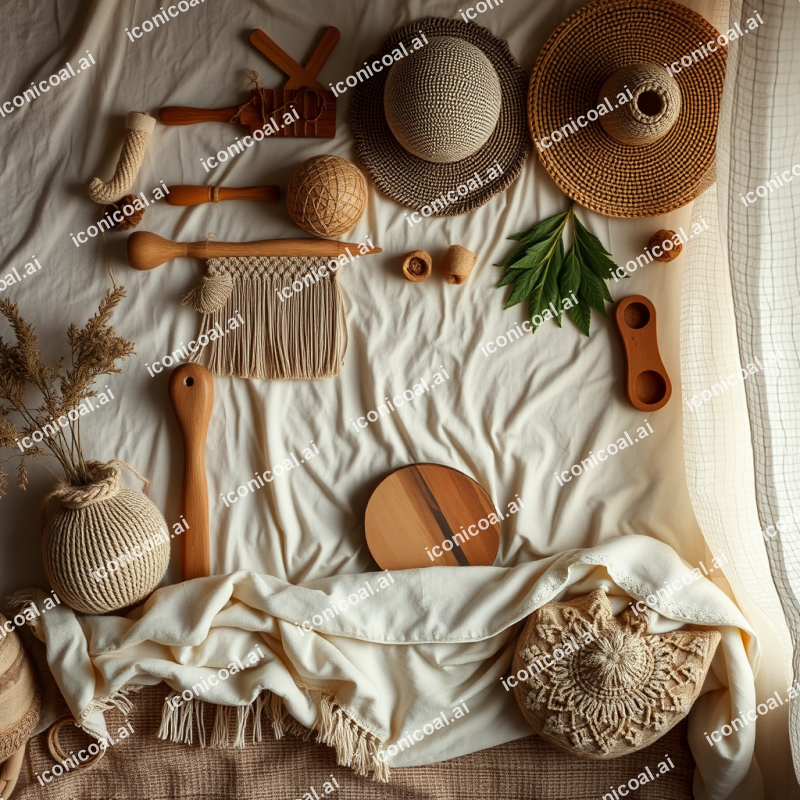 Bohemian Accessories And Natural Materials Styling Flat Lay