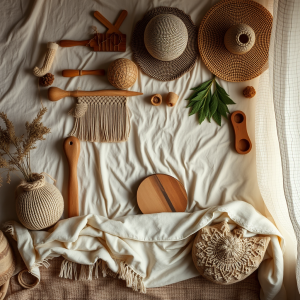 Bohemian Accessories And Natural Materials Styling Flat Lay