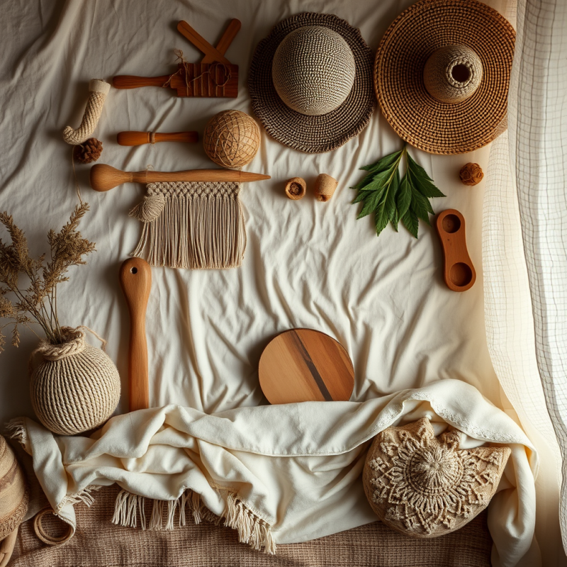 Bohemian Accessories and Natural Materials Styling Flat Lay