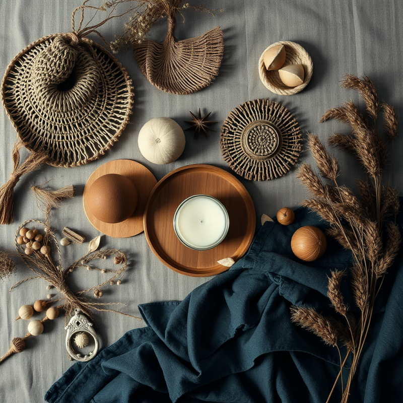 Bohemian Accessories and Natural Materials Styling Flat Lay
