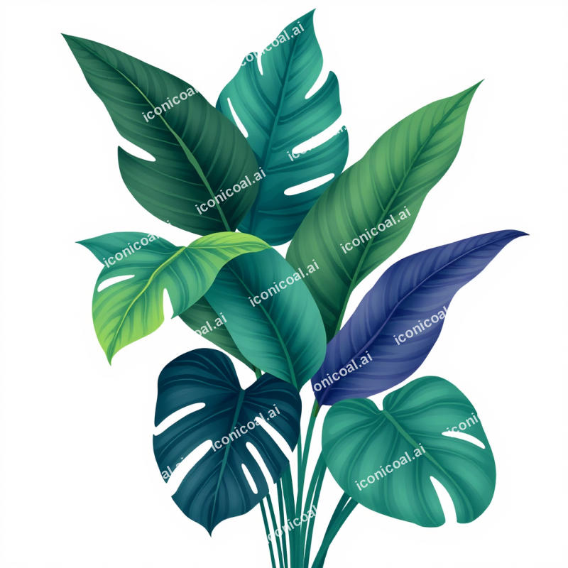 Botanical Illustration Of Tropical Leaves In Modern Style