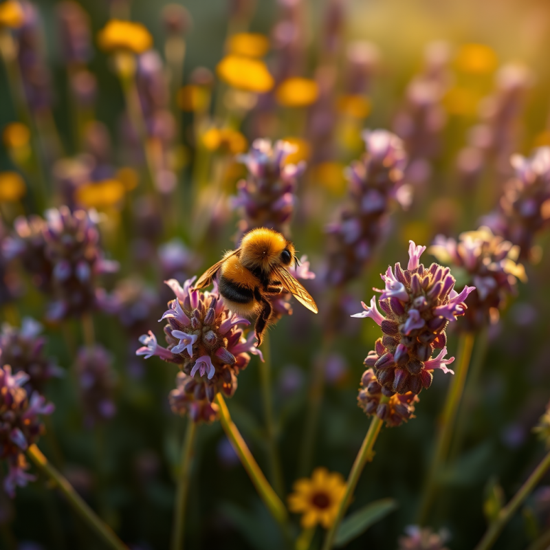 Bumblebee on Lavender Flowers