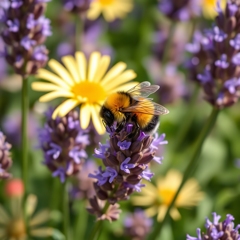 Bumblebee on Lavender Flowers