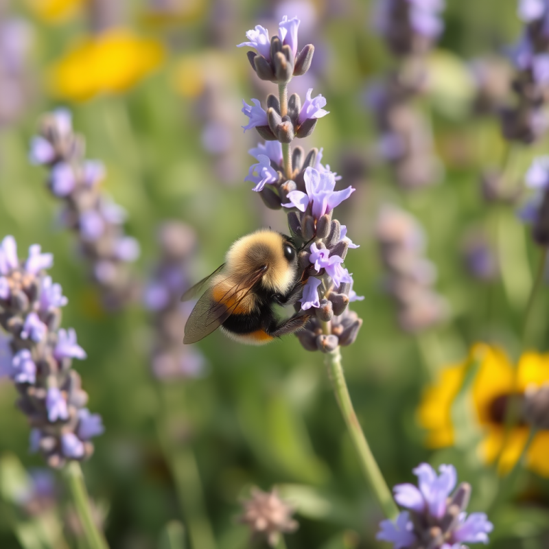 Bumblebee on Lavender Flowers