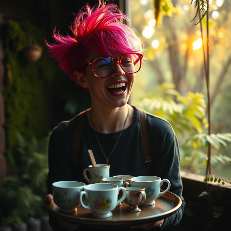 Candid Shot of a Person with Vibrant Neon-pink Hair And...