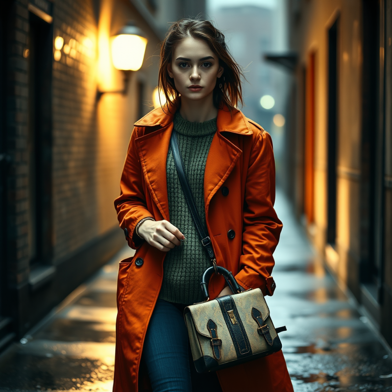 Candid Street-style Portrait of a Young Woman Mid-strid...