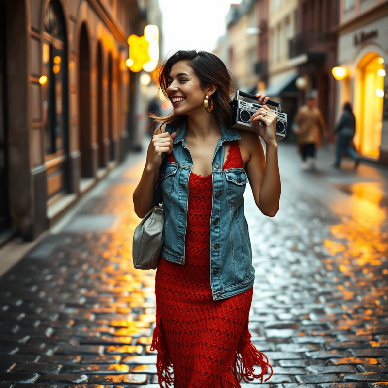 Candid Street-style Shot of a Woman in a Rust-orange Cr...