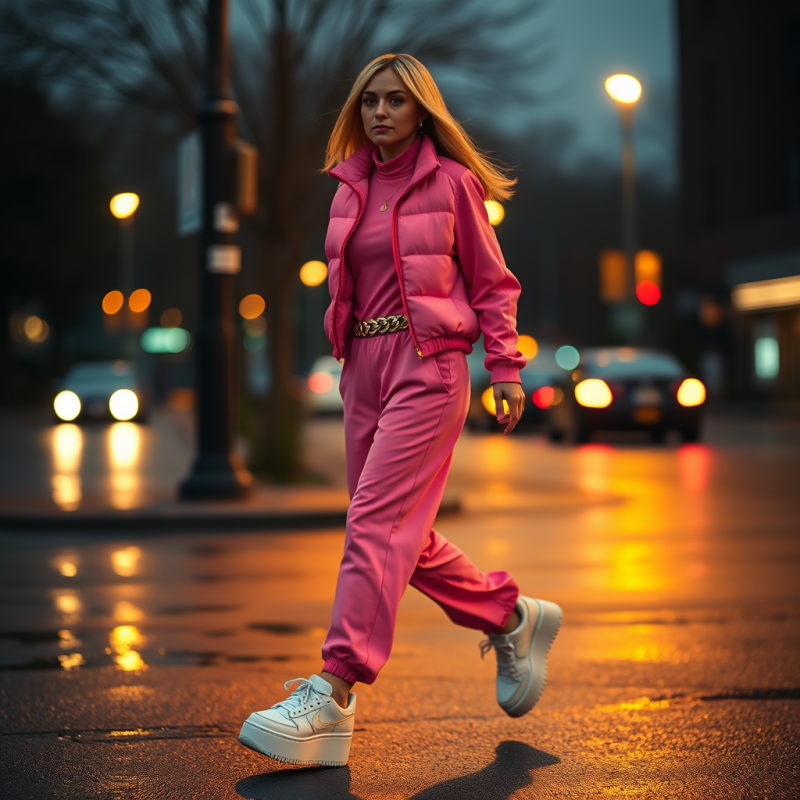 Candid Street-style Shot of a Woman Mid-stride in a Vin...