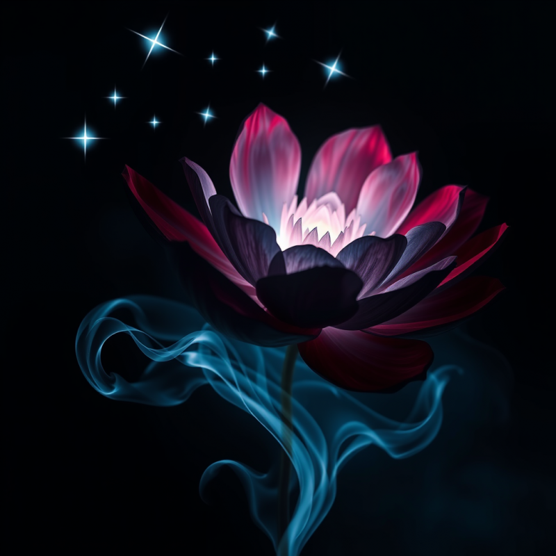 Celestial Lotus with Starlight and Blue Smoke