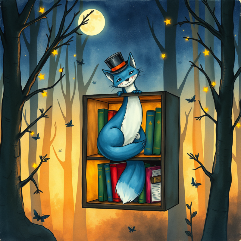 Charming Blue Fox Wearing a Top Hat Sits Atop a