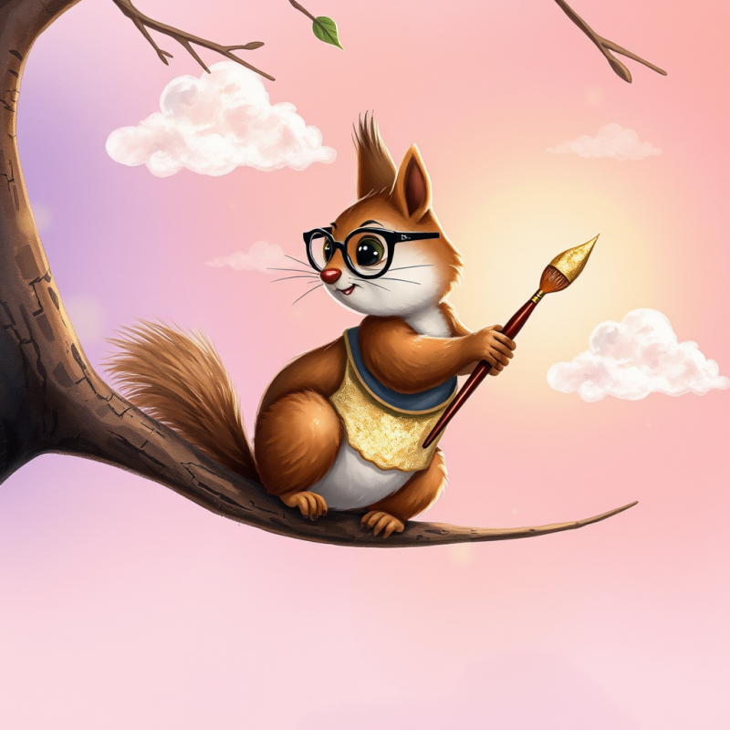 Charming Cartoon Squirrel Wearing Glasses and a Gold