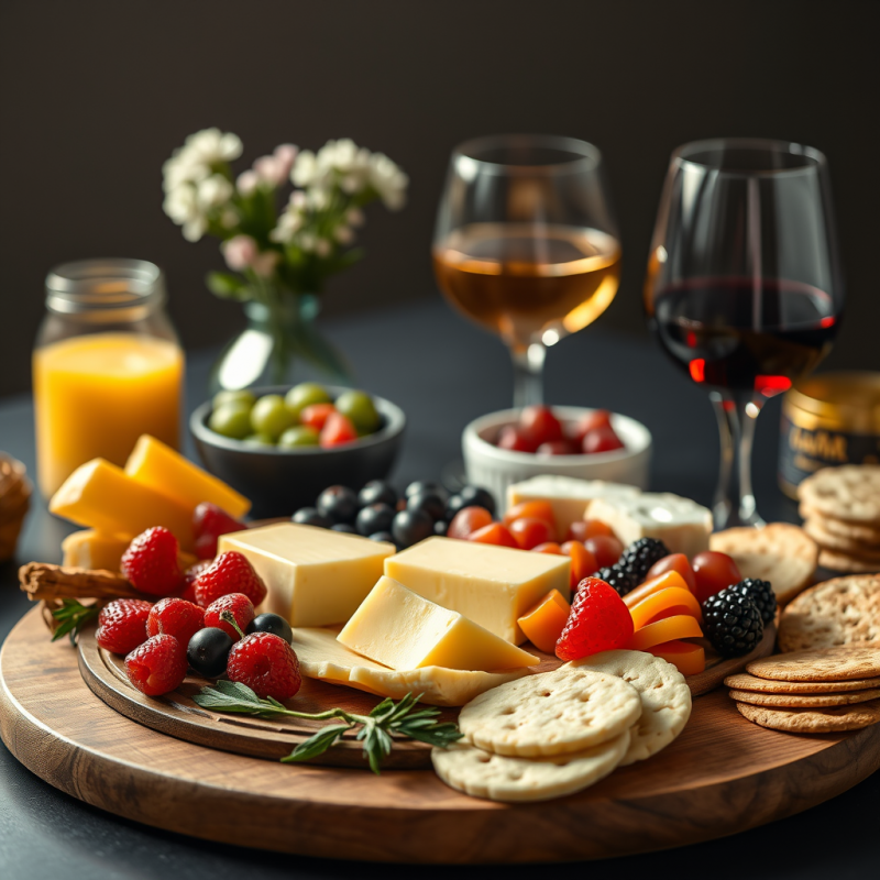 Cheese Board with Fruits and Crackers Entertaining Spread