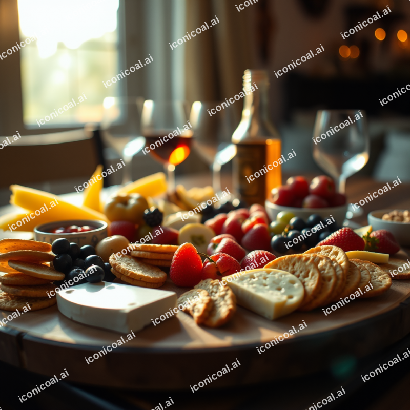 Cheese Board With Fruits And Crackers Entertaining Spread