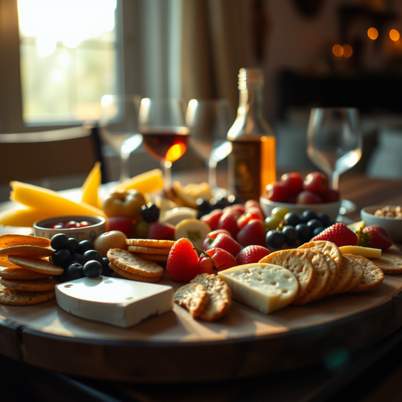 Cheese Board with Fruits and Crackers Entertaining Spread