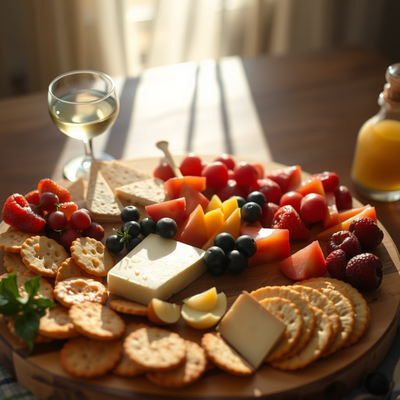 Cheese Board with Fruits and Crackers Entertaining Spread