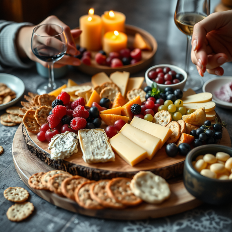 Cheese Board with Fruits and Crackers Entertaining Spread