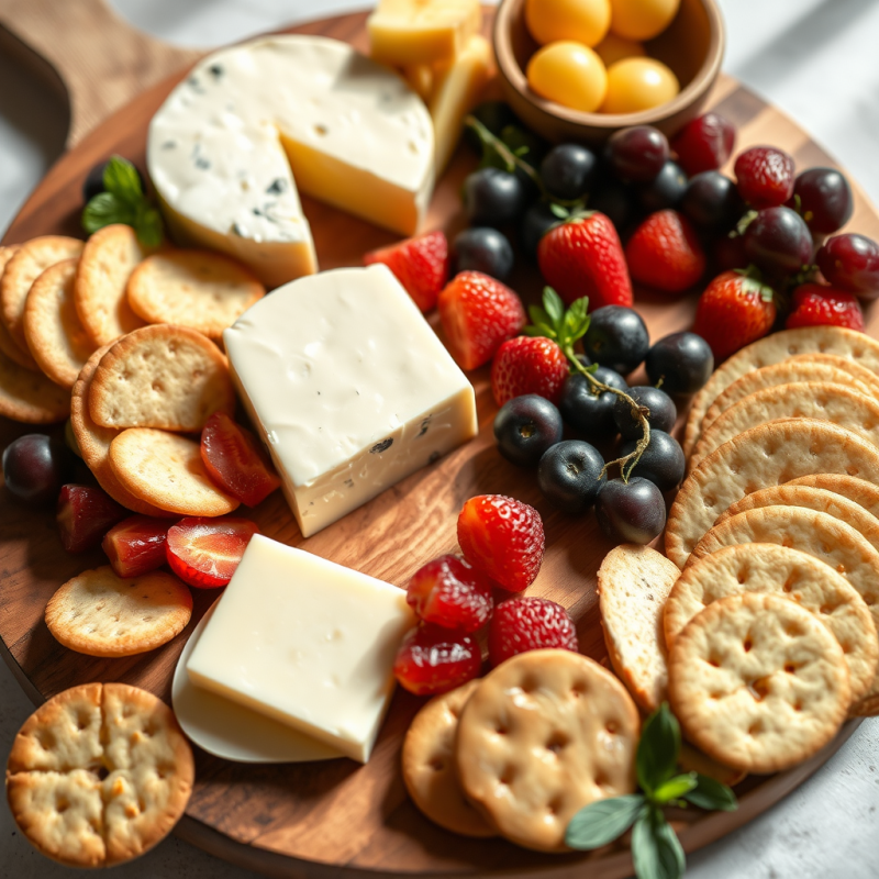 Cheese Board with Fruits and Crackers Entertaining Spread