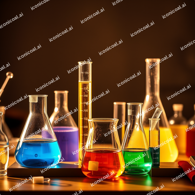 Chemistry Experiment With Colorful Liquids In Beakers