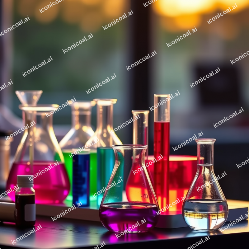 Chemistry Experiment With Colorful Liquids In Beakers