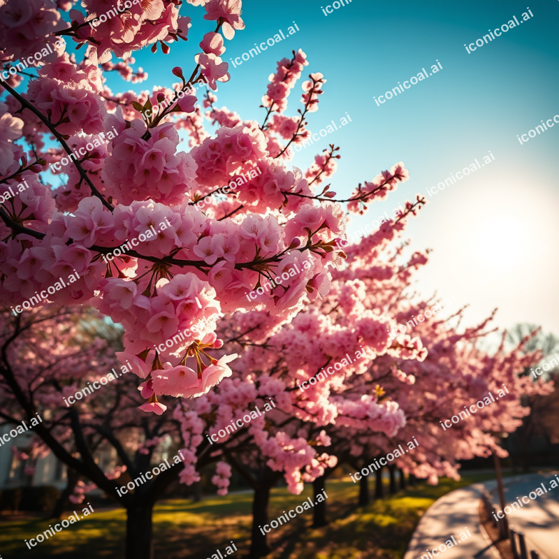 Cherry Blossom Trees In Full Bloom Pink Spring