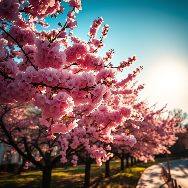 Cherry Blossom Trees in Full Bloom Pink Spring