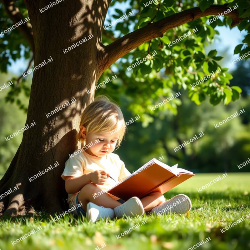 Child Reading Book Under Tree Outdoor Learning Summer