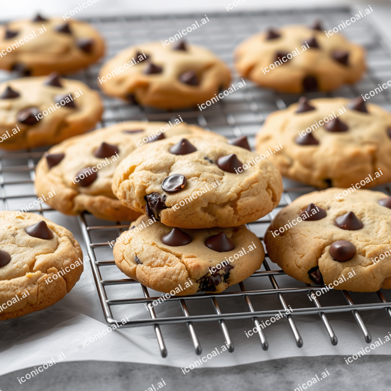 Chocolate Chip Cookies Fresh Baked On Cooling Rack