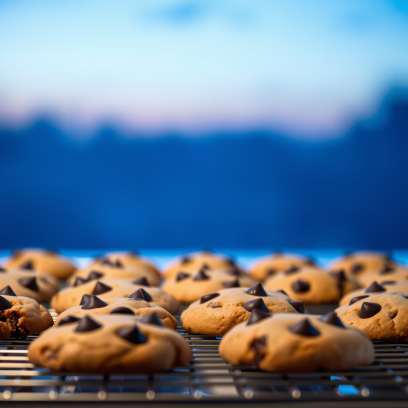 Chocolate Chip Cookies Fresh Baked on Cooling Rack