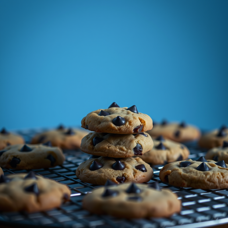 Chocolate Chip Cookies Fresh Baked on Cooling Rack